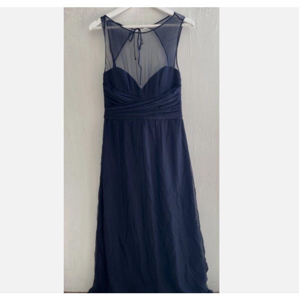 AMSALE blue Mesh Halter Maxi Dress Gown Illusion Neckline Formal Size 4